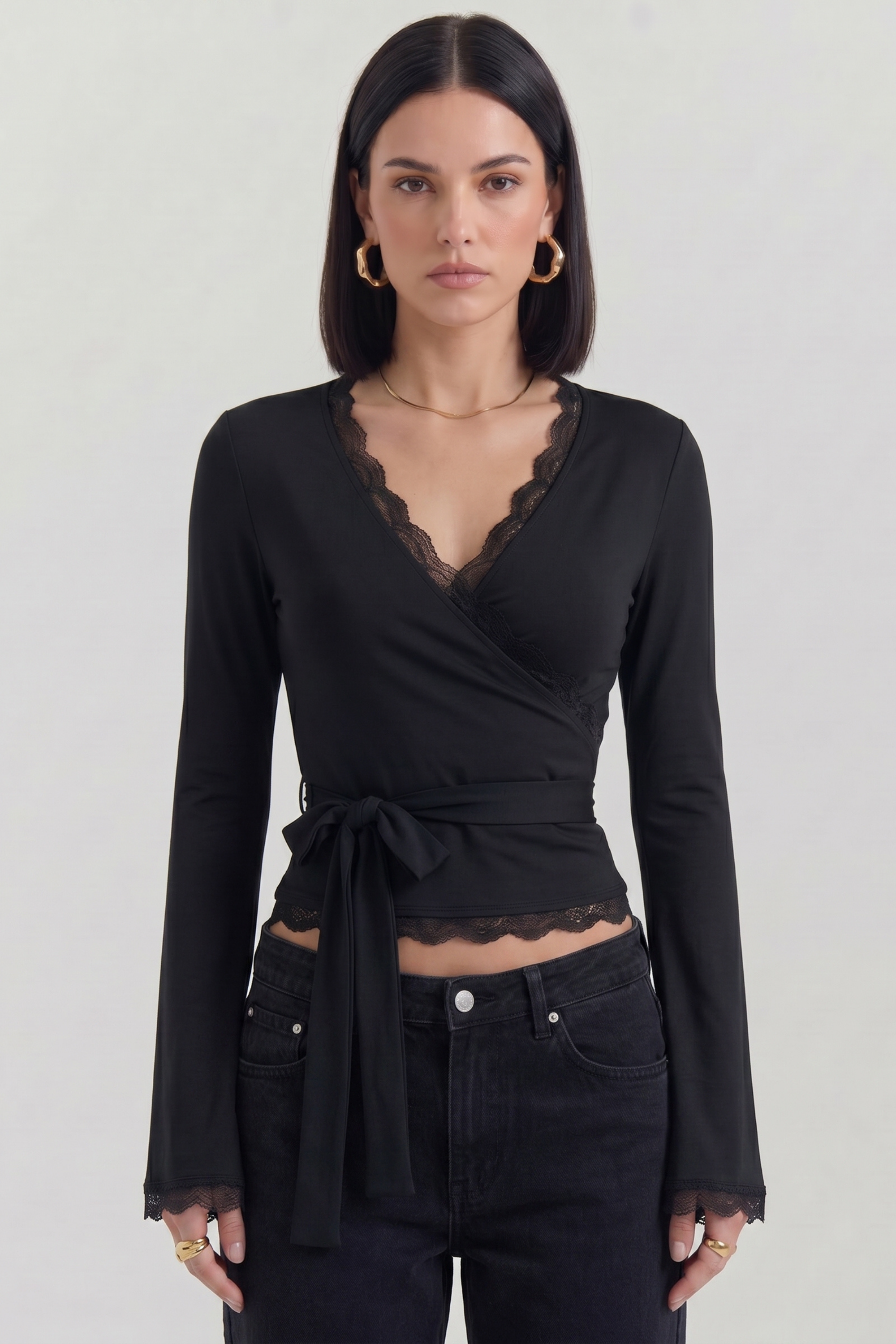 Zaya Wrap Blouse with Lace Details