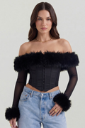Blair Long-Sleeve Corset with Feather Details