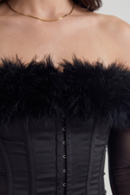 Blair Long-Sleeve Corset with Feather Details
