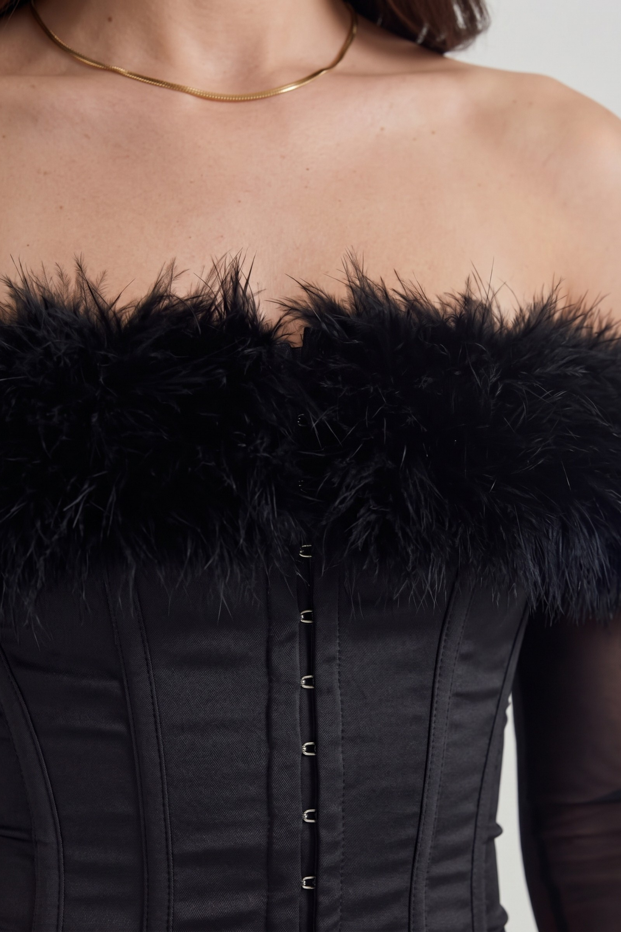 Blair Long-Sleeve Corset with Feather Details