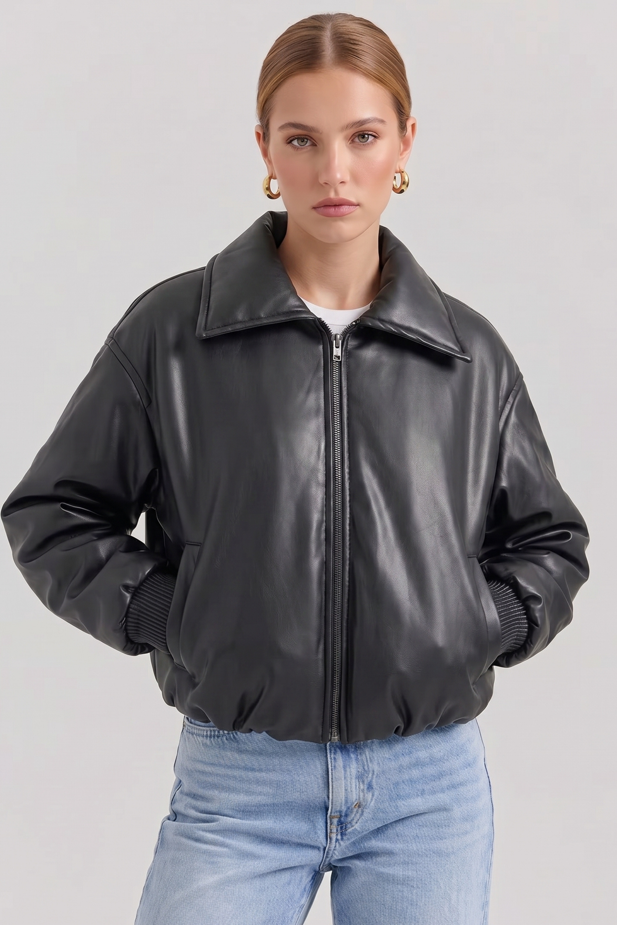 Zoe Oversized Faux Leather Bomber Jacket