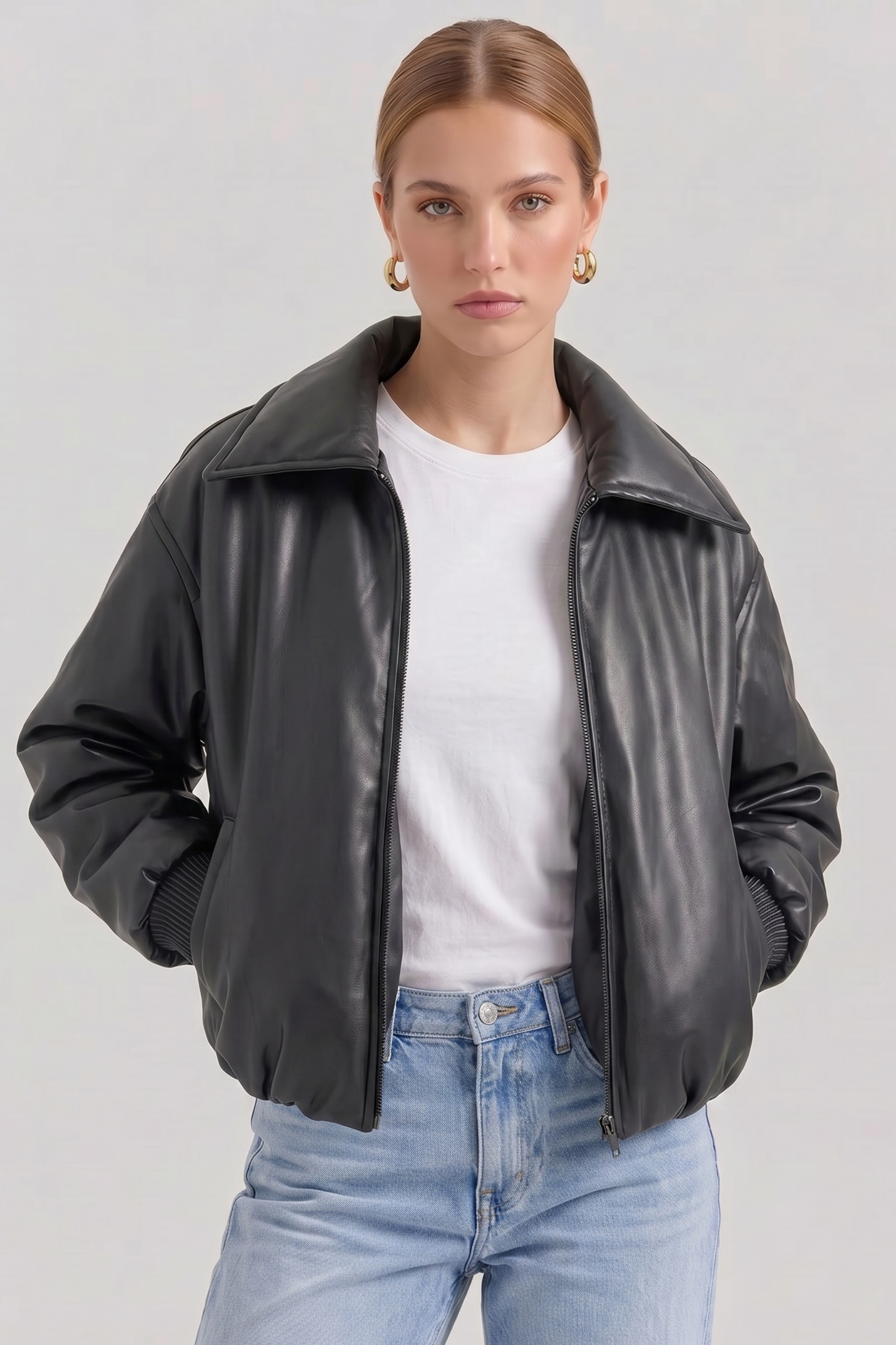 Zoe Oversized Faux Leather Bomber Jacket