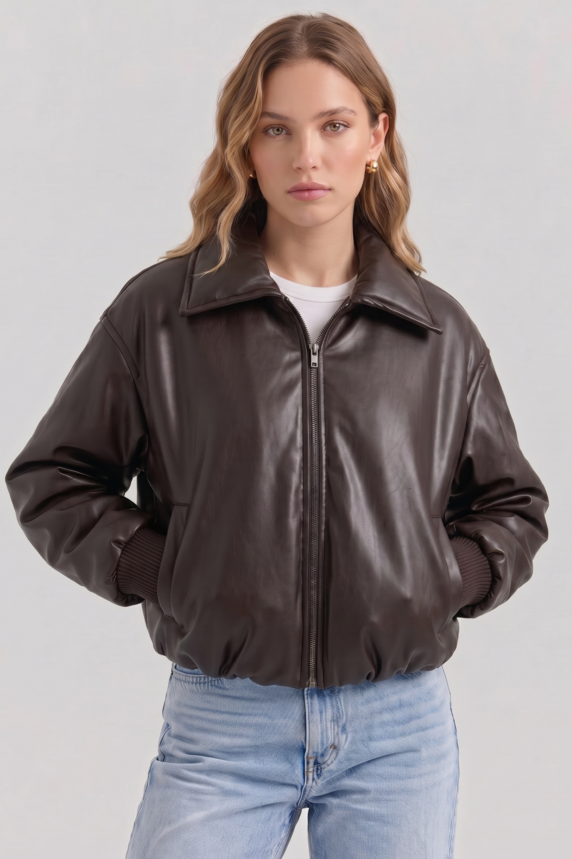 Zoe Oversized Faux Leather Bomber Jacket