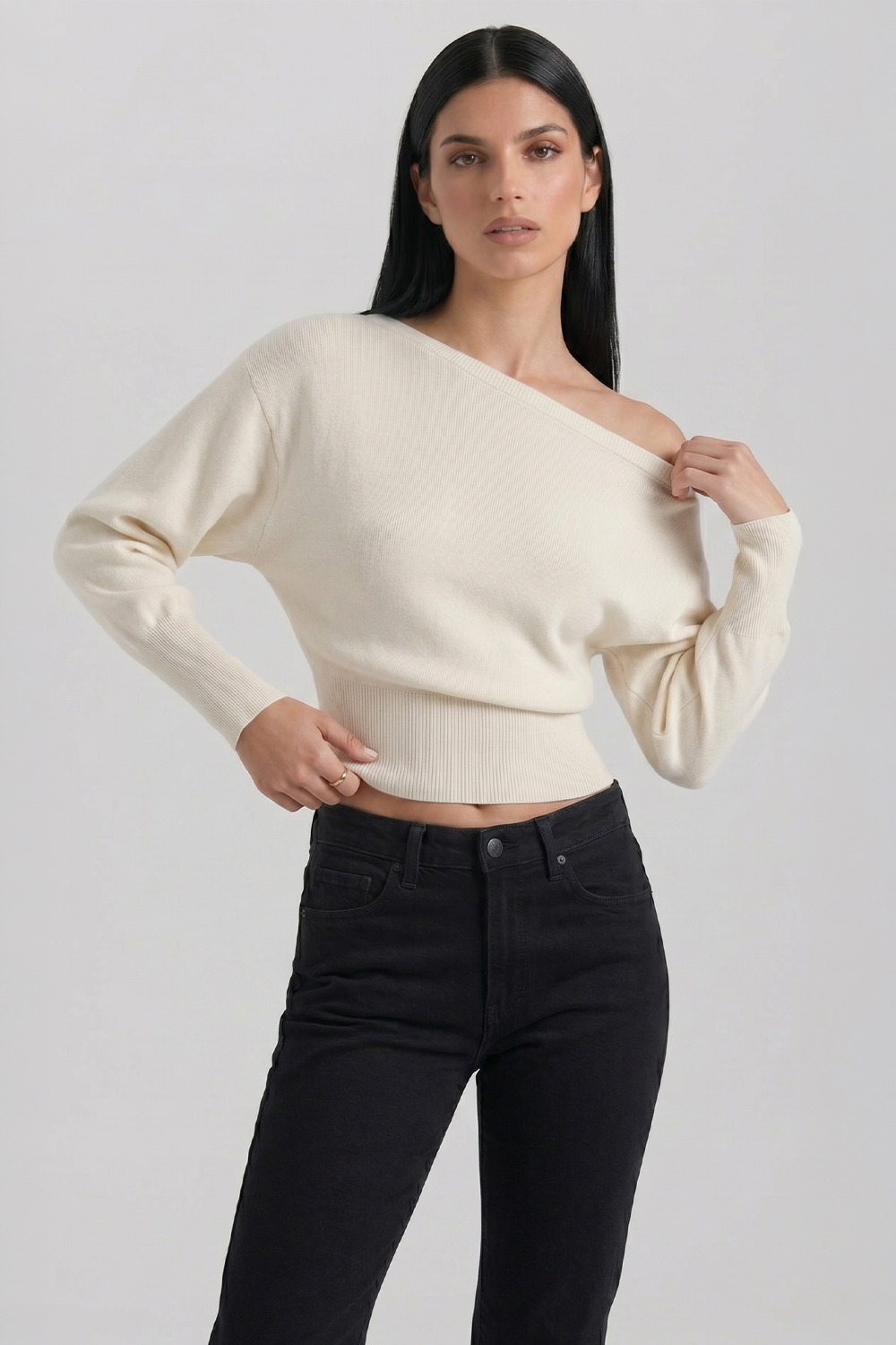 Off-Shoulder Long-Sleeve Blouse