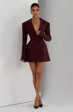 Elvira Mini Dress - Burgundy Pinstripe