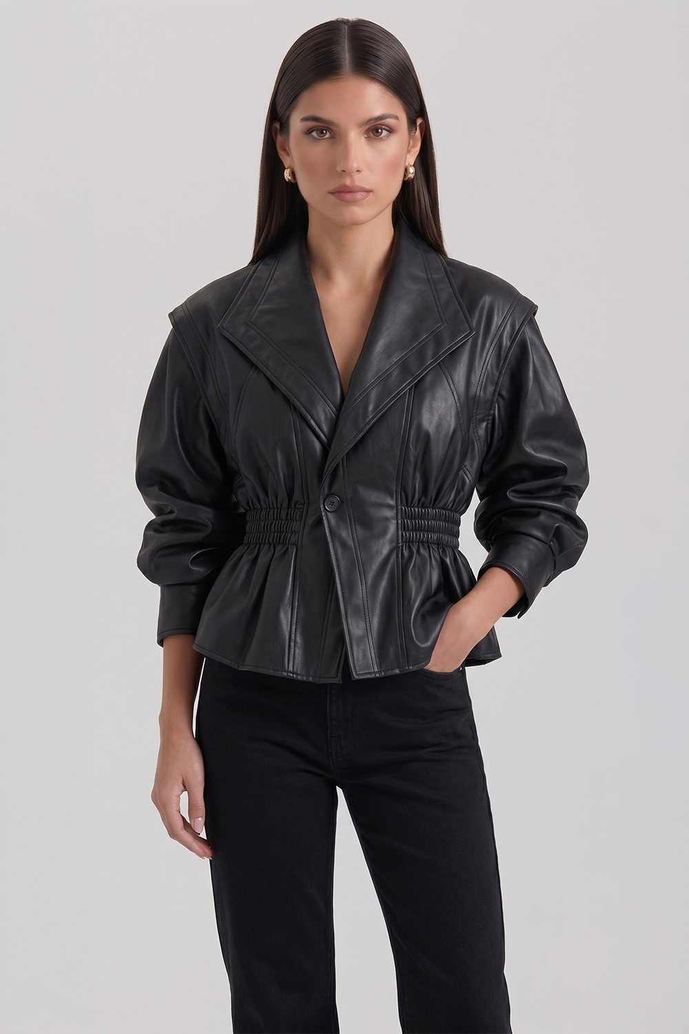 Ivony Tailored Bustier-Style Faux Leather Jacket