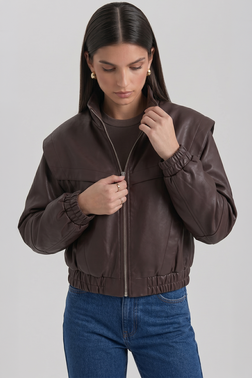 Elara Cropped Faux Leather Jacket