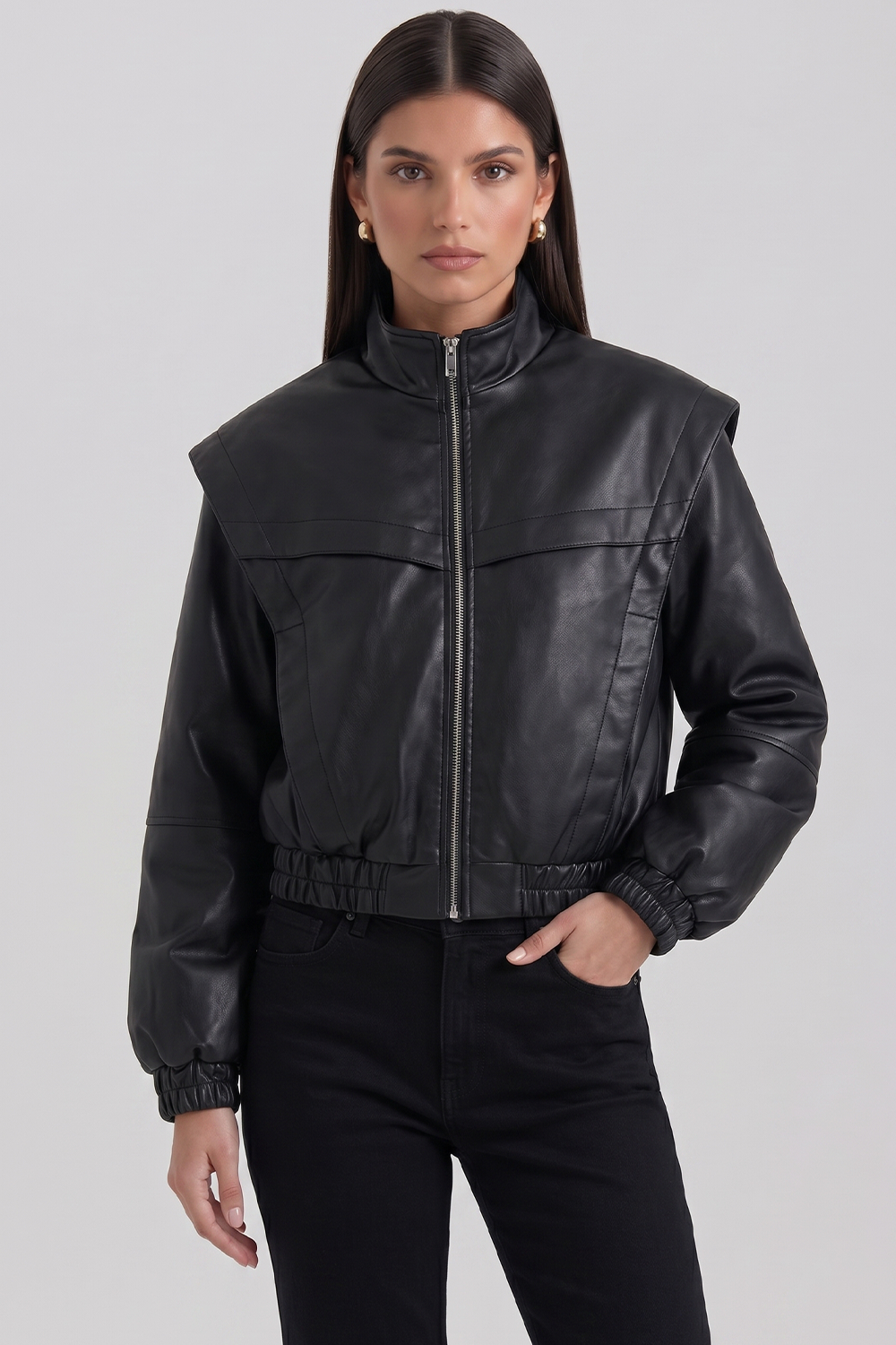 Elara Cropped Faux Leather Jacket