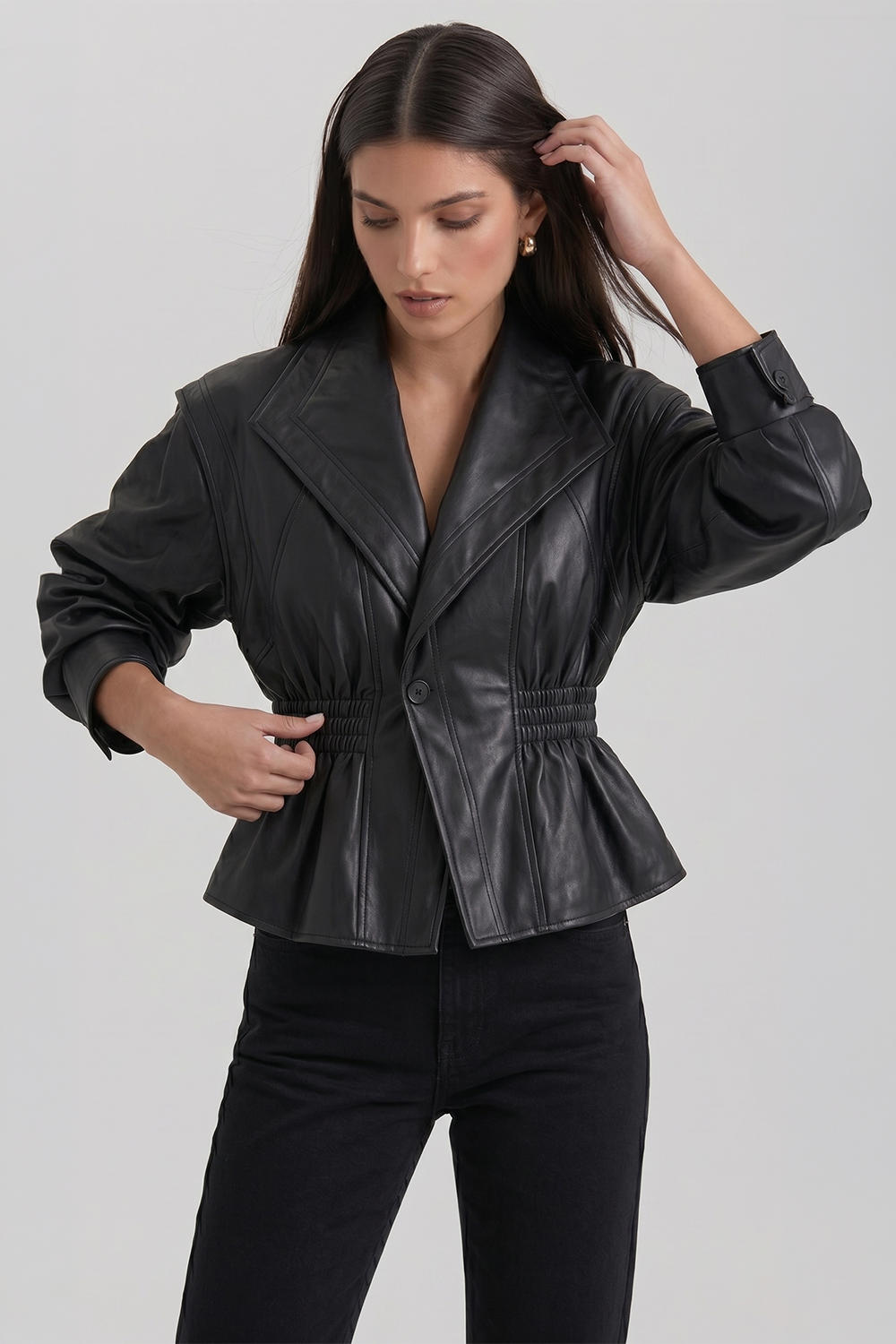 Ivony Tailored Bustier-Style Faux Leather Jacket