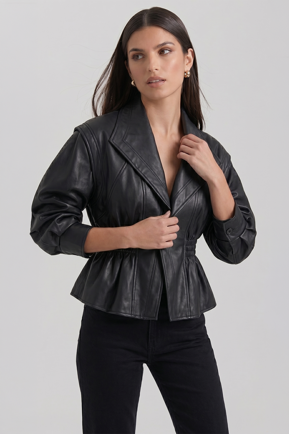 Ivony Tailored Bustier-Style Faux Leather Jacket