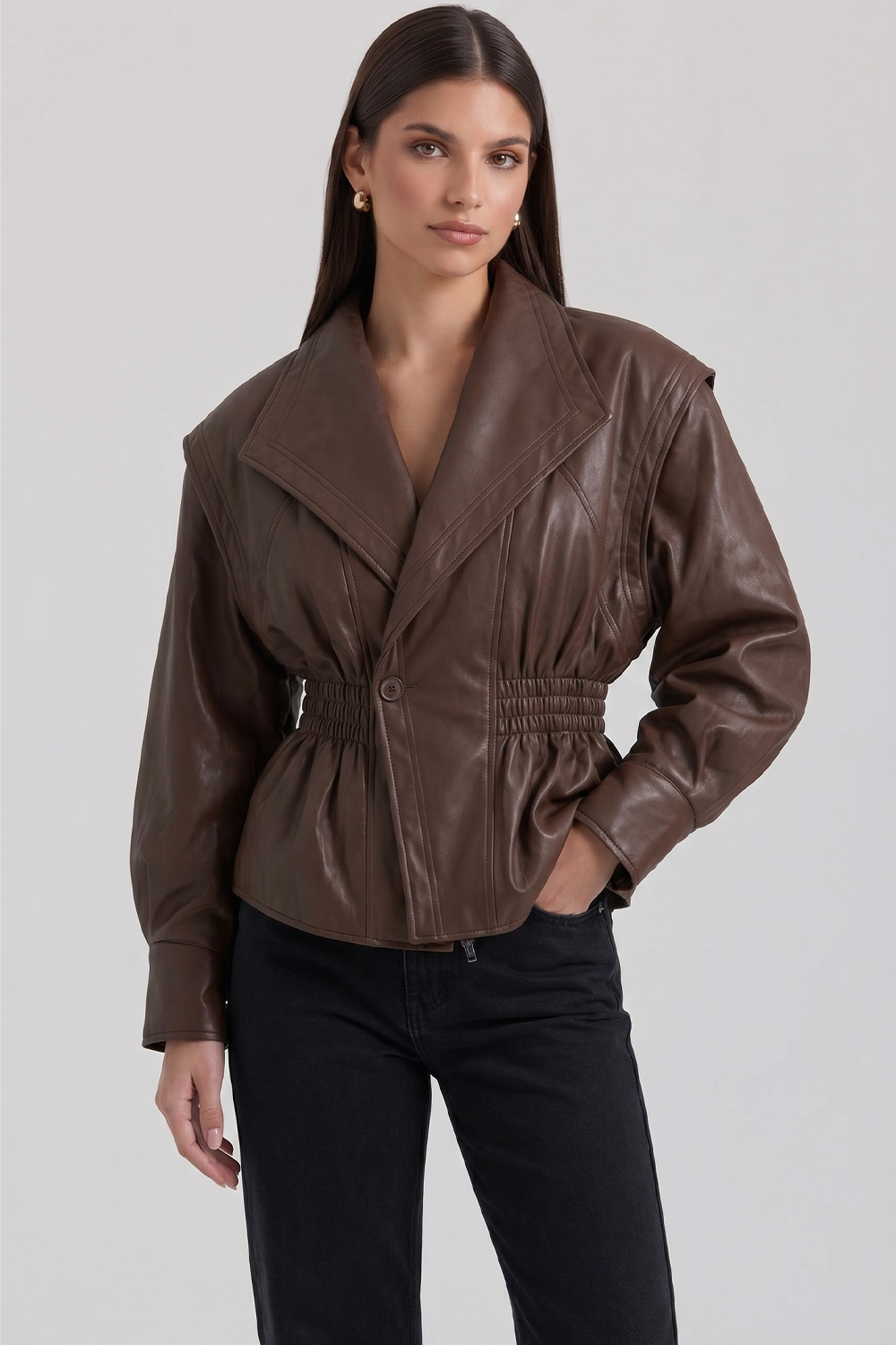 Ivony Tailored Bustier-Style Faux Leather Jacket